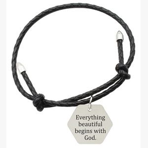 Leather & Stainless ‘Begins with God’ Bracelet
